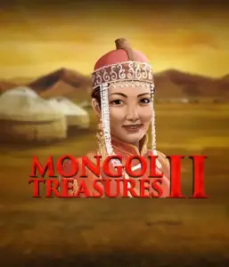 Discover the rich history of Mongolia with Mongol Treasures 2 slot by Endorphina, showcasing a stunning Mongolian woman dressed in traditional attire against a pastoral Mongolian steppe backdrop. This graphic captures the beauty of Mongolian tradition, delivering a distinctive gaming experience. 