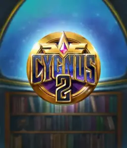 Discover the captivating graphics of Cygnus 2 Slot by ELK Studios, featuring a spectacular logo with a shining purple and gold design. With a backdrop of a starlit background of a library, this image captures the spirit of exploration and mystery. 