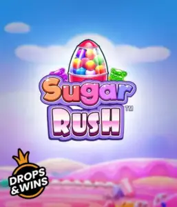 Experience the sweet world of the Sugar Rush slot game by Pragmatic Play, featuring a bright candy dispenser set against a whimsical candy landscape. This graphic captures the fun and excitement of the slot, adorned with vivid candies and charming typography. Great for those with a sweet tooth, promising endless entertainment. 