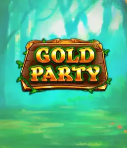 Enter the magical forest of Gold Party slot by Pragmatic Play, highlighting a rustically styled wooden sign adorned with golden letters. The backdrop of misty green forest that adds a touch of enchantment to the overall ambiance. Great for players who love enchanted forest settings, offering a delightful adventure. 